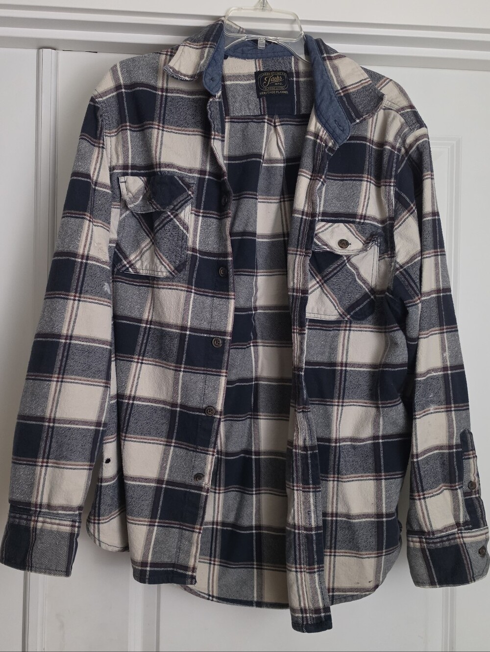 Jachs Men's Navy & Cream Plaid Flannel Button Up Shirt